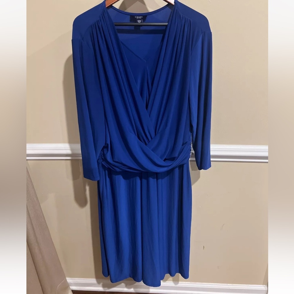 NWOT CHAPS V-Neck BLUE DRESS 16